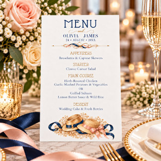 Elegant Chic Vintage Coastal Wedding Dinner Menu
