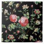 Elegant Chic Vintage Pink Rose Floral Ceramic Tile<br><div class="desc">Elegant and chic vintage-inspired seamless floral pattern featuring pink roses,  green vines,  foliage and white flowers and carnations. Background colour is customisable (black used in preview).</div>