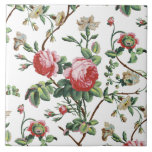 Elegant Chic Vintage Pink Rose Floral Ceramic Tile<br><div class="desc">Elegant and chic vintage-inspired seamless floral pattern featuring pink roses,  green vines,  foliage and white flowers and carnations. Background colour is customisable (white used in preview).</div>