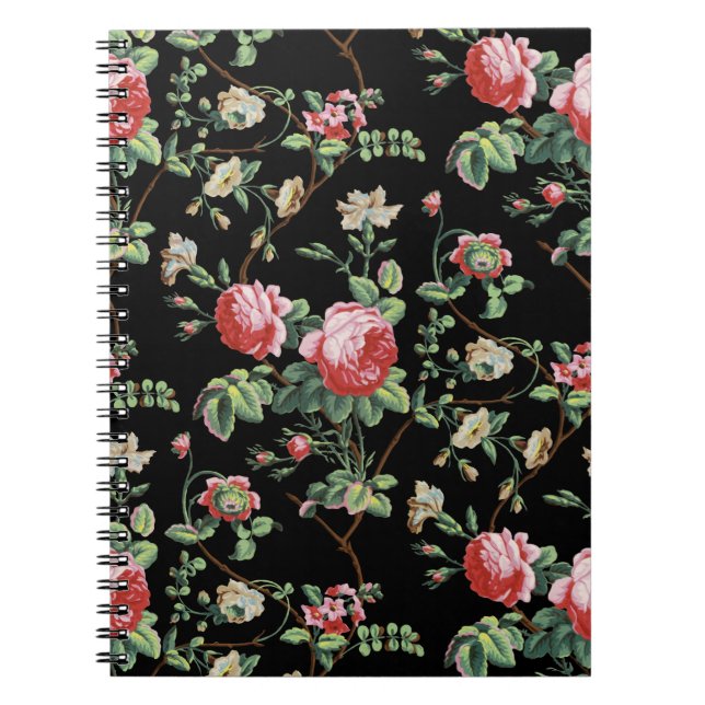 Elegant Chic Vintage Pink Rose Floral Notebook (Front)