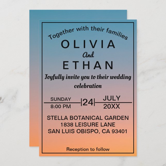 Elegant chic vintage retro sky Wedding Invitation (Front/Back)