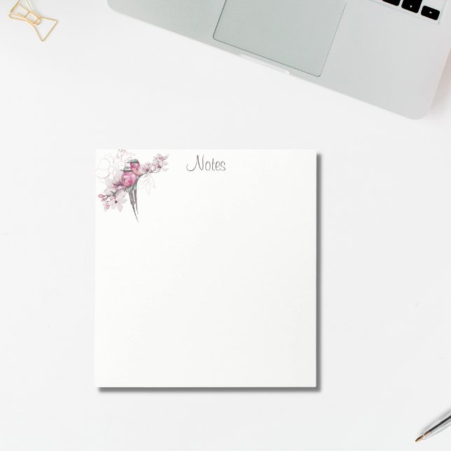 Elegant Chic Watercolor Birds Pink Gold Floral  Notepad (Creator Uploaded)