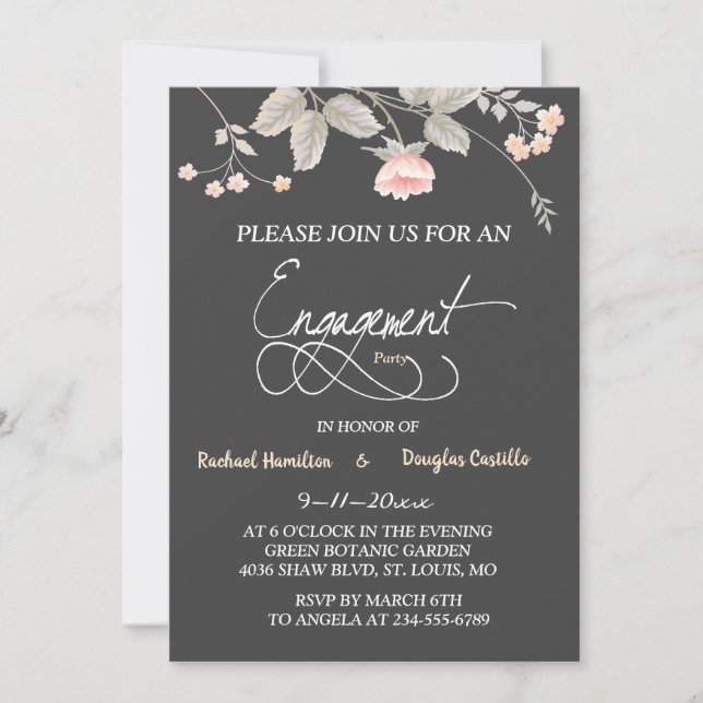 Elegant  chic watercolor Floral   engagement card (Front)