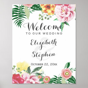 Elegant Chic Watercolor Floral Wedding Sign Poster