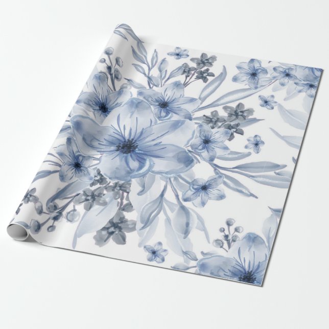 Elegant chic watercolor floral wrapping paper (Unrolled)