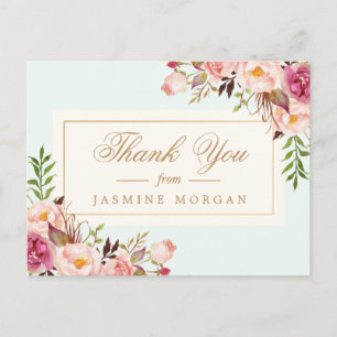Elegant Chic Watercolor Flowers Thank You Postcard