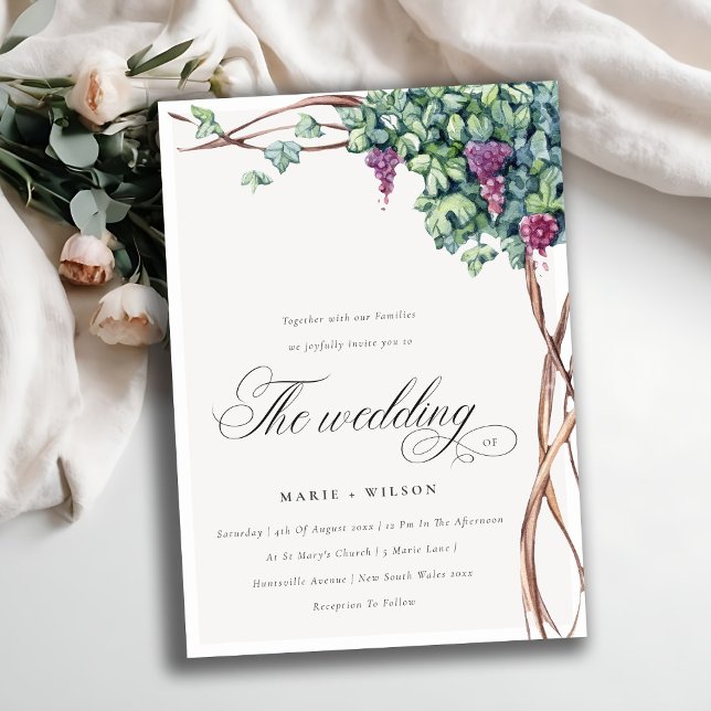 Elegant Chic Watercolor Grapevine Wedding Invite (Creator Uploaded)