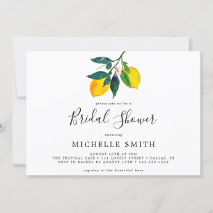 Elegant Chic Watercolor Lemon Bridal Shower Invitation