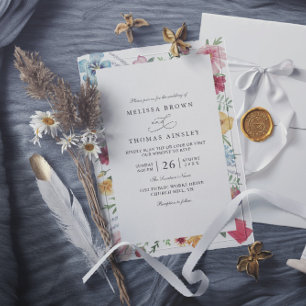 Elegant Chic Watercolor Wildflower QR Code Wedding Invitation