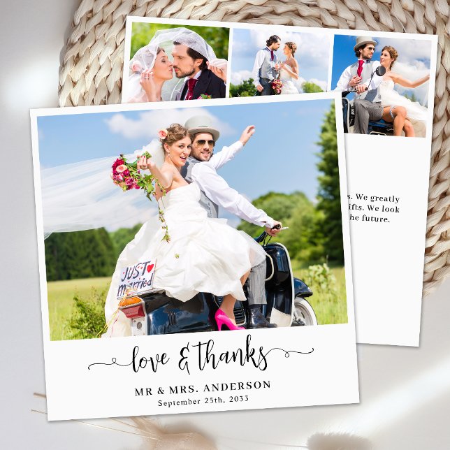 Elegant Chic Wedding Customised 4 Photo Collage Thank You Card (Creator Uploaded)