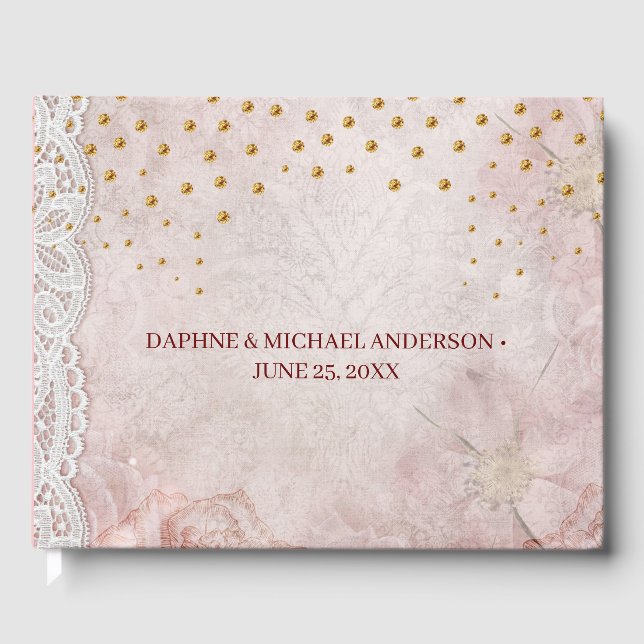 Elegant Chic Wedding Modern Simple Pink and Gold Guest Book (Front)