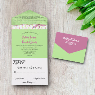 Elegant Chic Whimsical Country Boho Floral Wedding All In One Invitation