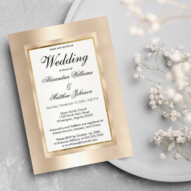 Elegant chic white champagne gold glamour Wedding Invitation (Elegant chic white champagne gold glamour Wedding )