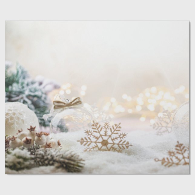 Elegant Chic White Christmas Balls Holiday   Wrapping Paper (Flat)