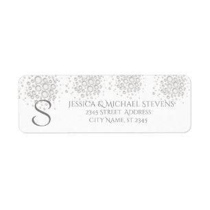 Elegant chic white confetti monogram wedding return address label