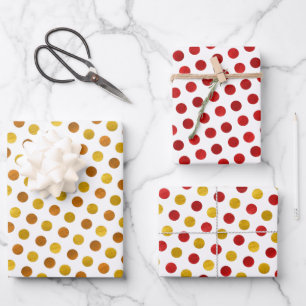 Elegant Chic White Gold Red Polka Dots Modern Xmas Wrapping Paper Sheet