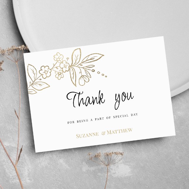 Elegant chic white gold simple floral Thank You Invitation (Elegant chic white gold simple floral Thank You)
