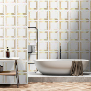 Elegant chic white gold square tiles effect wallpaper