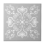 Elegant Chic White Grey Azulejo Style Pattern A01c Ceramic Tile<br><div class="desc">Stylish Elegant Chic Azulejo Portuguese Mediterranean Traditional style Modern pattern ceramic tile white on a modern light grey background. Perfect for interior design or backsplash. For other colour variations contact the designer. You can check how the pattern looks like when the tiles are put together on this link: https://www.zazzle.com/azulejo_white_grey_pattern_a01c_scrapbook_paper-256678913219885364</div>