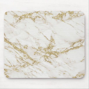 Elegant chic white grey gold glitter marble mouse pad
