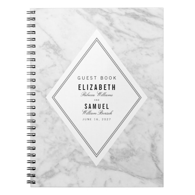 Elegant Chic White Grey Marble Wedding Guestbook Notebook (Front)