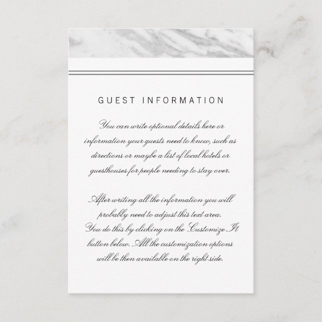 Elegant Chic White Grey Marble Wedding Insert Card (Front)