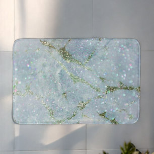 Elegant chic white grey silver glitter marble bath mat
