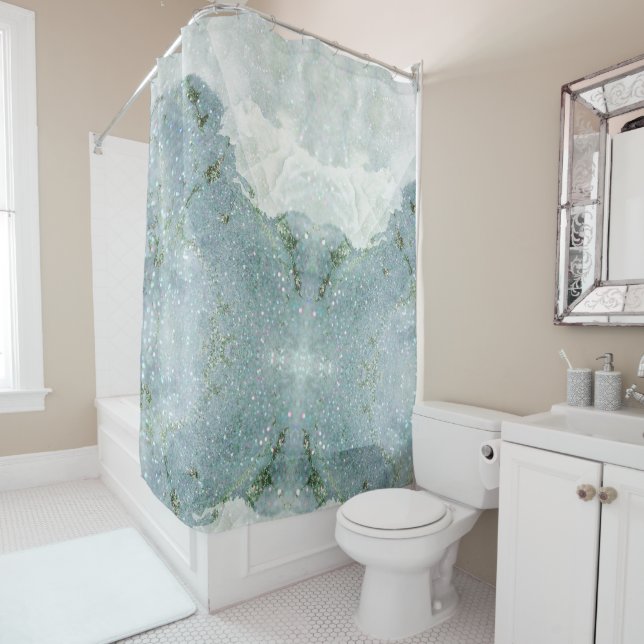 Elegant chic white grey silver glitter marble Bath Shower Curtain (In Situ)