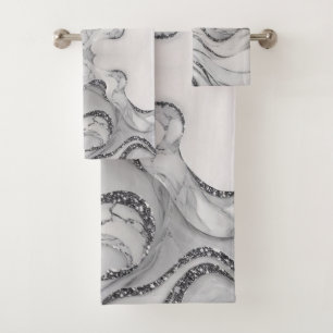 Elegant chic white grey silver marble Patterns Bath Towel Set
