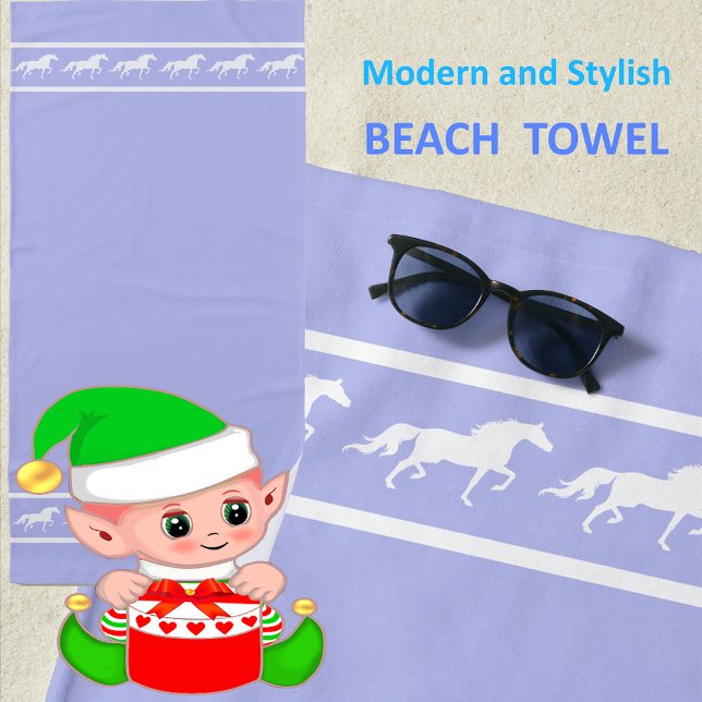 Elegant, Chic White Horses on Light Blue Beach Towel (Creator Uploaded)