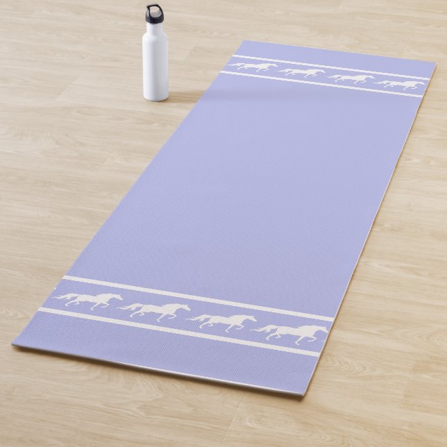 Elegant, Chic White Horses on Light Blue Yoga Mat (In Situ)