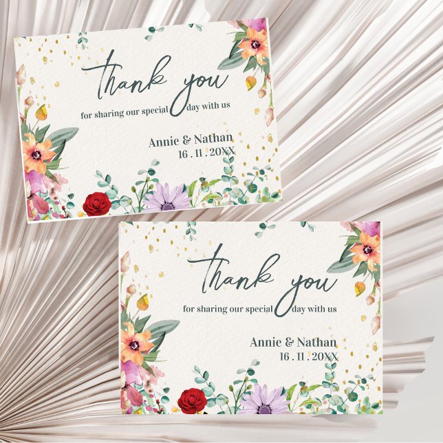 Elegant Chic Wildflowers Floral Wedding Thank you Postcard (Elegant Chic Wildflowers Floral Wedding Thank you Postcard)