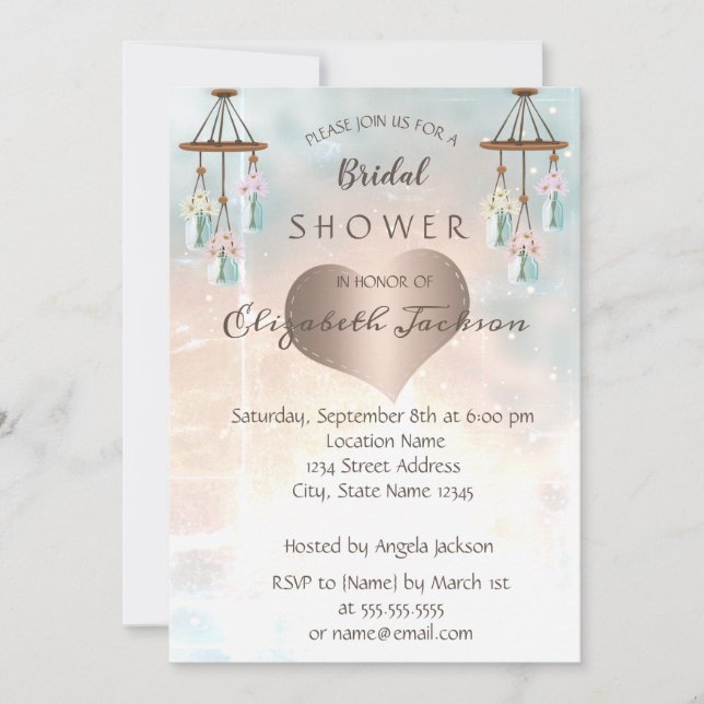 Elegant Chic Wind Chimes, Heart Bridal Shower Invitation (Front)