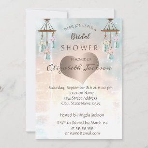 Elegant Chic Wind Chimes, Heart Bridal Shower Invitation