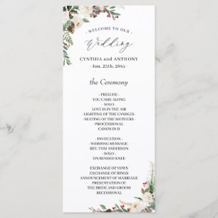 Elegant Chic Winter Floral Holly Berries Wedding Program
