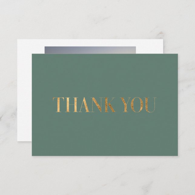 Elegant Chic WinterGreen Gold Thank You Photo Card (Front/Back)