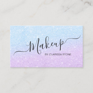 Elegant chick aqua & violet glitter makeup artist business card