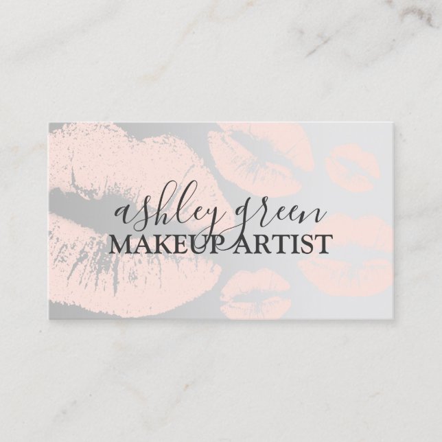 Elegant chick blush pink silver lips makeup artist business card (Front)