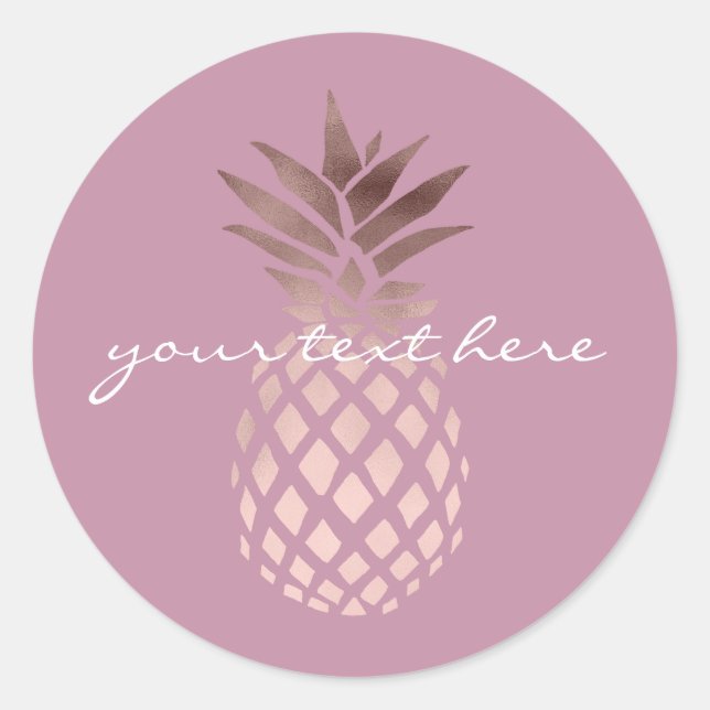 elegant chick clear rose gold tropical pineapple classic round sticker (Front)