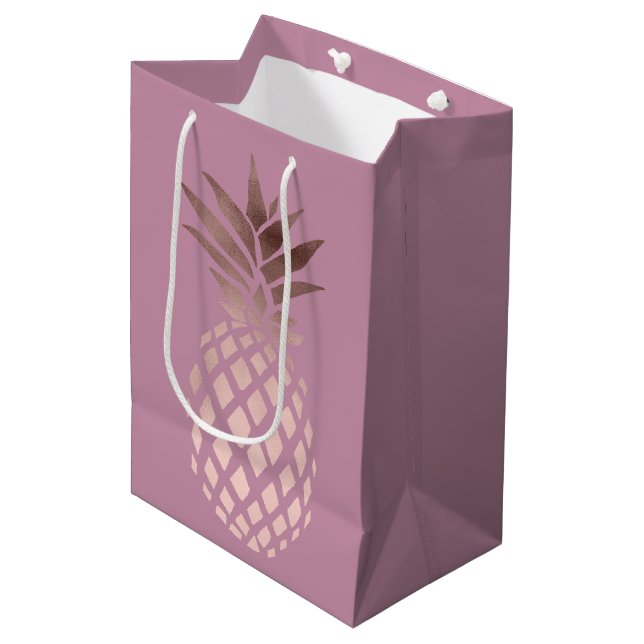 elegant chick clear rose gold tropical pineapple medium gift bag (Front Angled)
