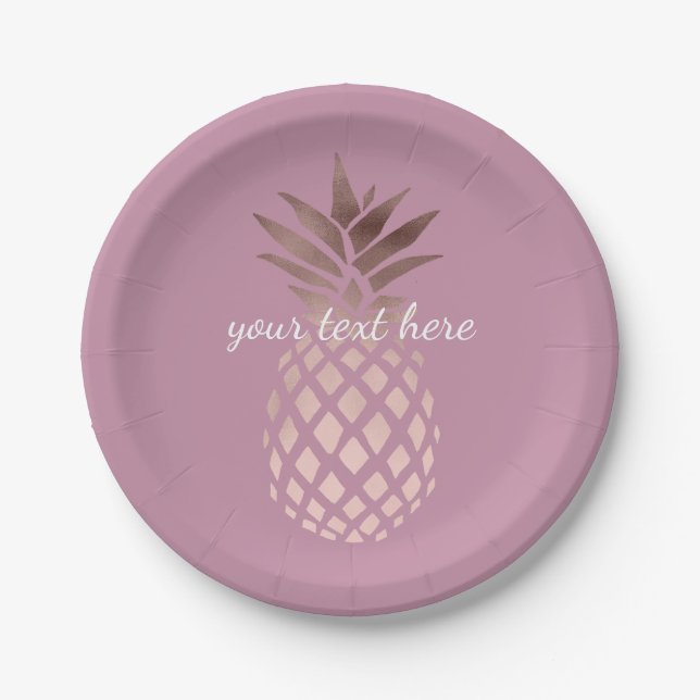 elegant chick clear rose gold tropical pineapple paper plate (Front)