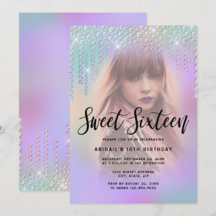 Elegant chick diamond drips purple sweet sixteen invitation