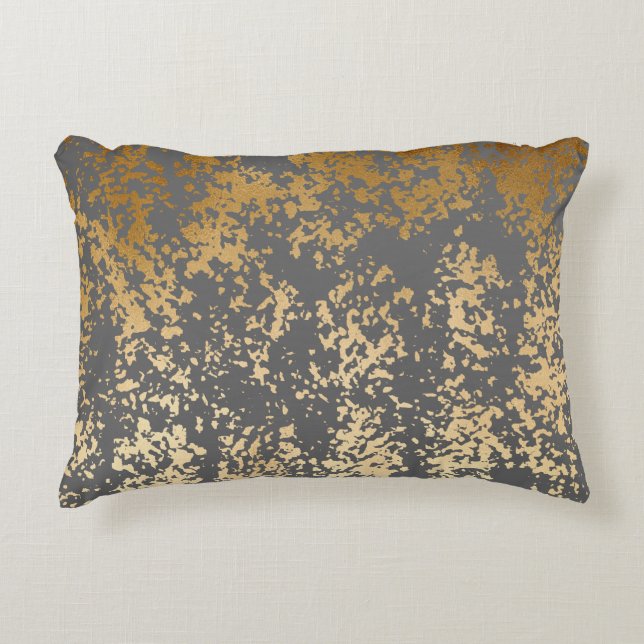 elegant chick faux gold and grey brushstrokes decorative cushion (Front)
