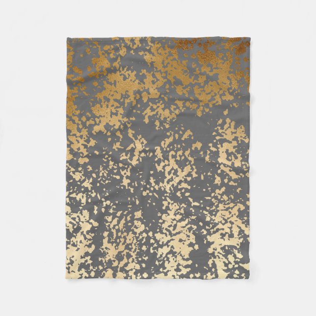 elegant chick faux gold and grey brushstrokes fleece blanket (Front)