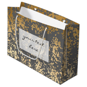 elegant chick faux gold and grey brushstrokes large gift bag