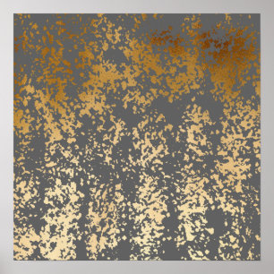elegant chick faux gold and grey brushstrokes poster