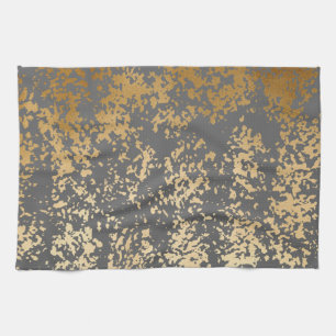 elegant chick faux gold and grey brushstrokes tea towel