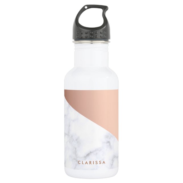 Elegant chick geometric white marble rose gold 532 ml water bottle (Front)