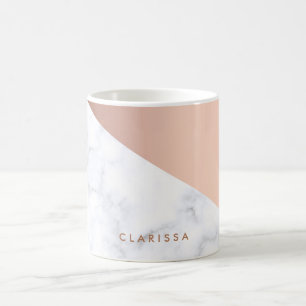 Elegant chick geometric white marble rose gold coffee mug
