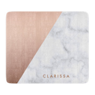 elegant chick geometric white marble rose gold cutting board